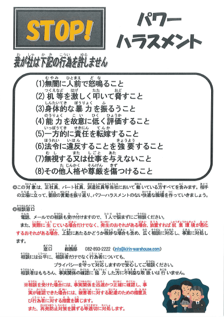 セクシュアル・ハラスメント及びパワー・ハラスメント防止についての取り組み